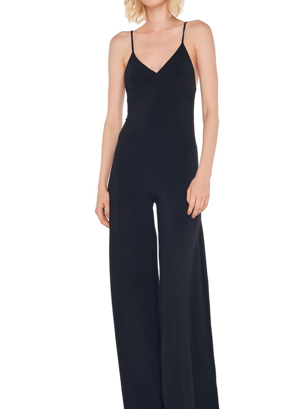 Norma Kamali Black Spaghetti-Strap Wide-Leg Jumpsuit